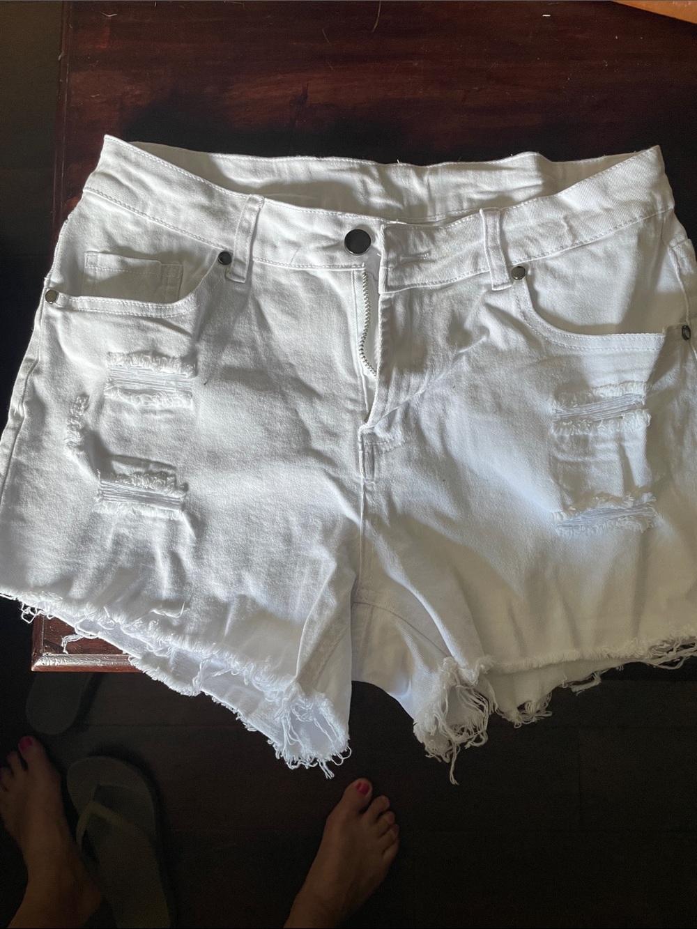 White Distressed Women's Denim Shorts